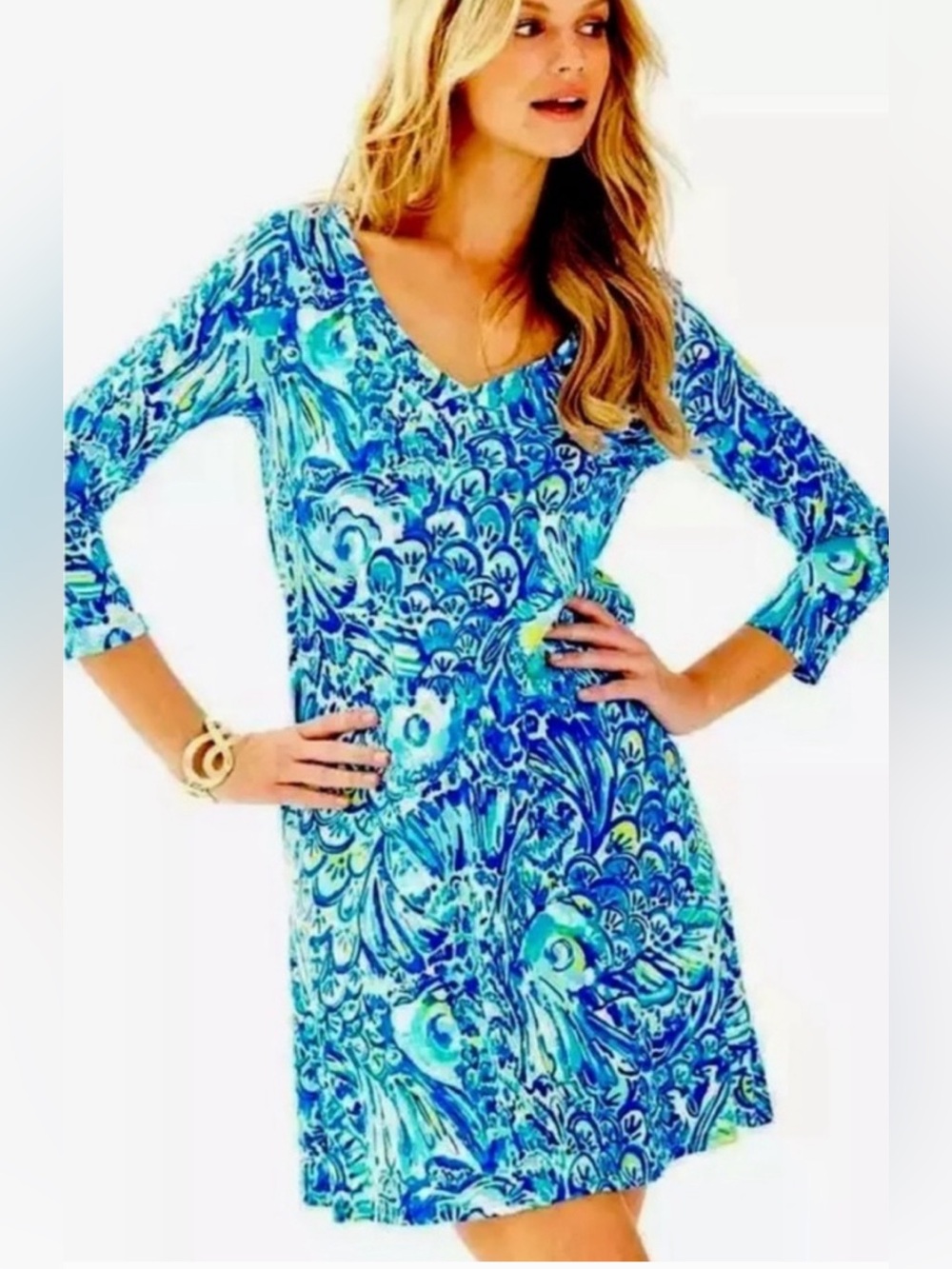 Lilly Pulitzer Erin Blue Crush After The Party Cotton Shirt dress Women’s Size S